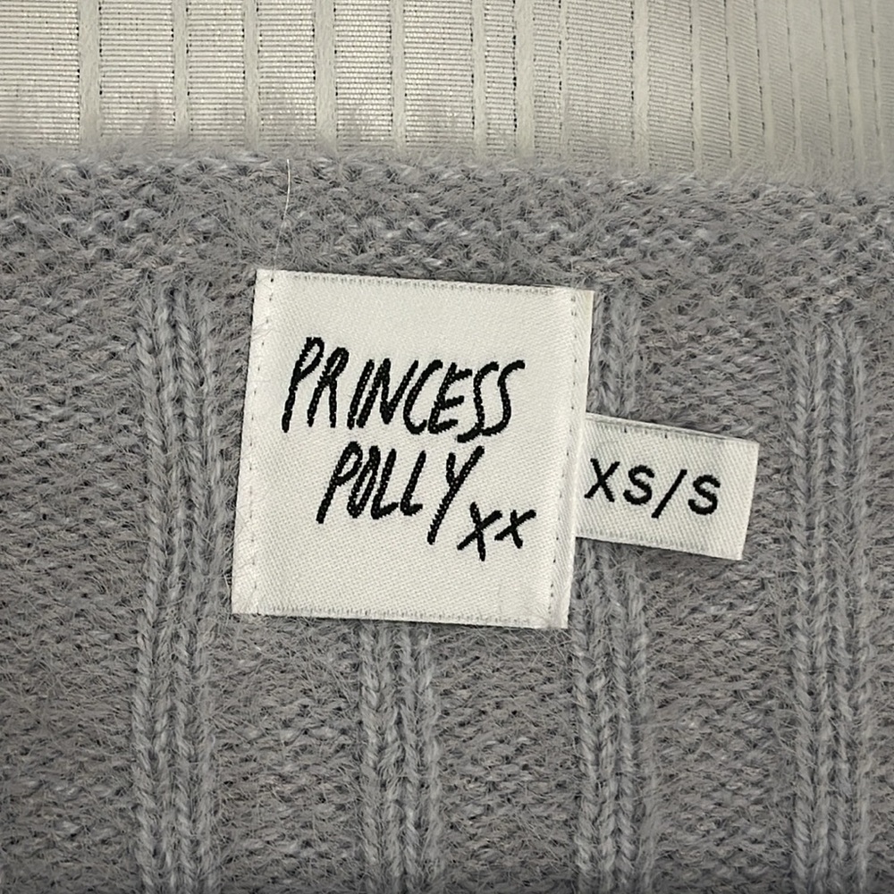 Princess Polly Gray Ribbed V-Neck Drawstring Sweater - Picture 5 of 9